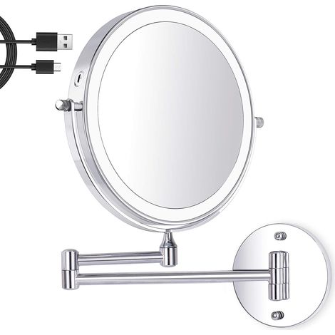 LaBlanc - Specchio da trucco a parete a LED da 8 pollici, specchio ingranditore illuminato, ingrandimento 1X/10X, 3 colori di luce regolabili, ricarica USB, girevole a 360° ed estensibile, per bagni e (1/5)