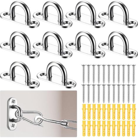 11 Pièces Pontet INOX, M5 Plaque à Oeillets en Acier Inoxydable, Plaque à œil en Acier INOX, Crochets de Plafond Support Murale pour Fixation de Plafond et Murale, avec Vis & Chevilles (1/5)