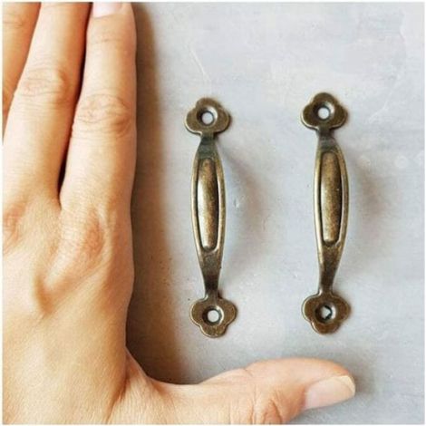 Poignées de meuble rustiques - 10 pièces, alliage zinc, entraxe standard - Convient pour cuisine, porte grange Étiquette (1/4)