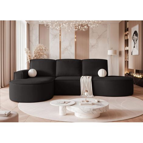 Ecksofa Schlafsofa Sofa ARLET in Stoff Riviera Schwarz Ottomane Links