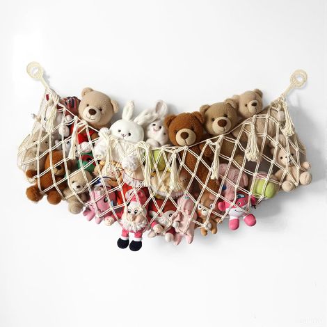 Filet pour Peluche, Hamac Rangement pour Peluche, Sac Rangement Jouet, Filet à Suspendre Organisateur Peluches pour La Chambre à Coucher, Blanc (1/5)