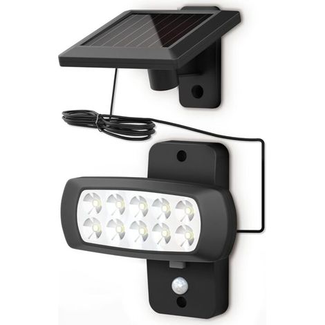 YMYNY LED Solarlampe für Aussen IP44, PIR Bewegungsmelder, Schwarzer Wandstrahler für Haus Terrasse Balkon, Spritzwassergeschützt, Kaltweißes Licht 6500K (1/4)
