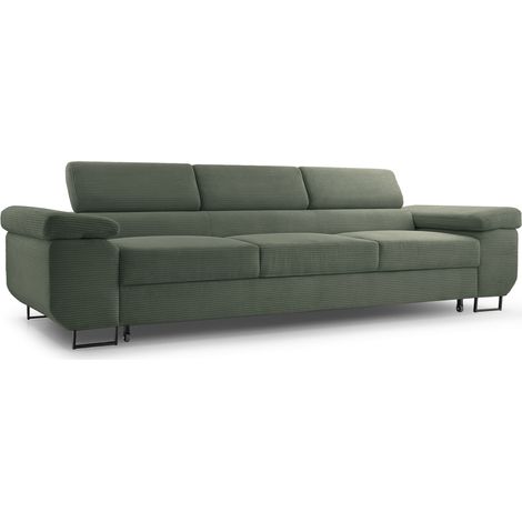 Selsey Capurso – Schlafsofa mit verstellbaren Kopfstützen und Stauraum, Cord, Olivgrün