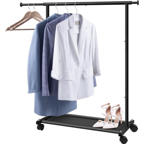 Portant à vêtements pour suspendre des vêtements courts avec étagères inférieures et roulettes, porte-vêtements robuste pour enfants, penderie pour adultes, noir (1/5)