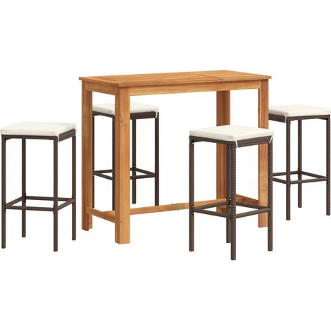 Maison Exclusive - Set Bar Giardino 5pz Marrone Legno Massello Acacia e Polyrattan