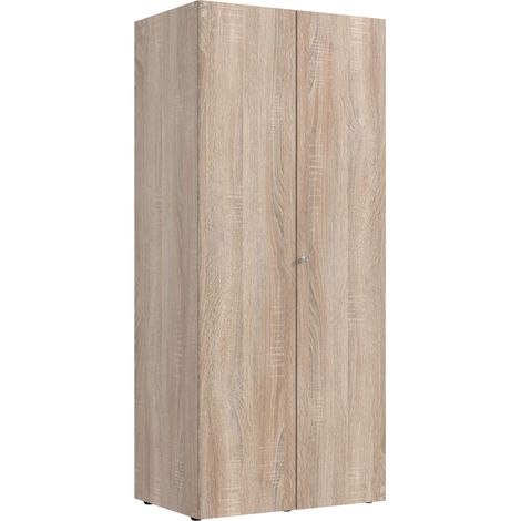 Armoire de rangement avec serrure en bois mélamine coloris imitation chêne - longueur 80 x hauteur 185 x profondeur 54 cm