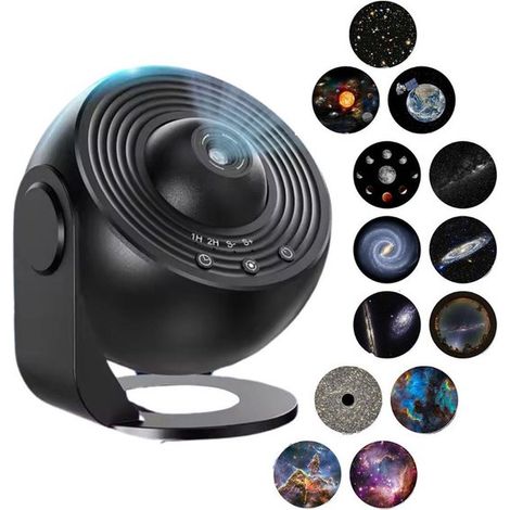 Proiettore di luce notturna a 360° con cielo stellato, sistema solare, luna, nebulose, Via Lattea, galassia e motivi di cosmonauti, adatto a bambini e adulti. (1/5)