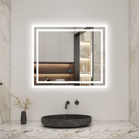600x500mm Illuminated LED Bathroom Mirror with Demister Pad,Dimmable Wall Mounted