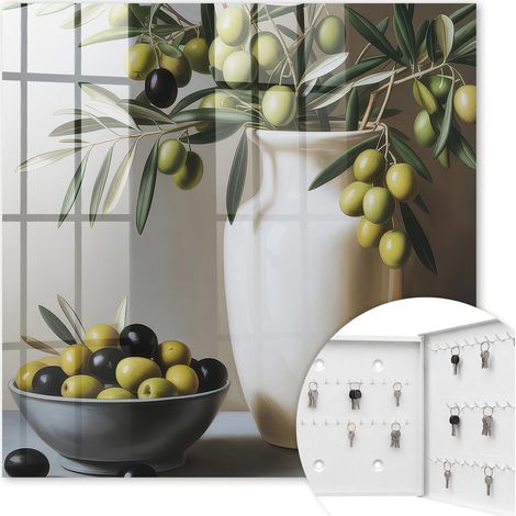 Armoire à clés - (30 cm x 30 cm) - Boîte à clés murale - Coffret de rangement pour clés - Couleur blanche - Ouverture vers la droite - Pour maison et bureau - nature olivier