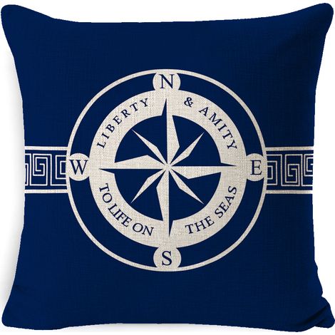 Housse de coussin marine 45x45 cm lot de 4 ancre phare voilier boussole taie décorative lin pour canapé extérieur intérieur (1/3)