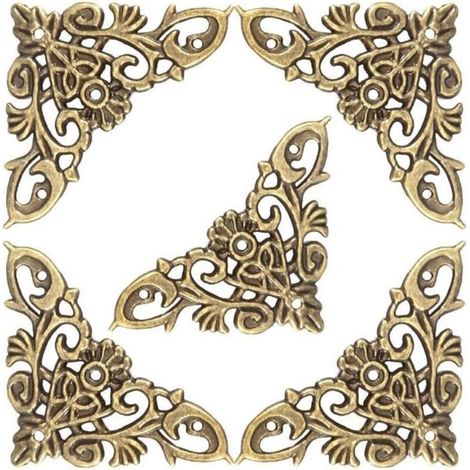 Set of 12 Antique Metal Corner Protectors for Photo Albums and Wooden Boxes, Multiple Colors (1/4)