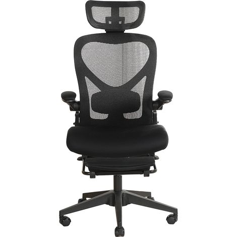 Chaise de bureau ergonomique pliable noire avec appui-tête 3D, soutien lombaire et repose-pieds (1/5)