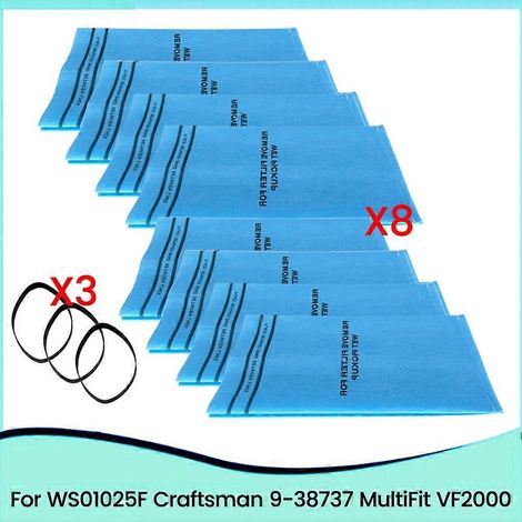 Sac filtrant WS01025F2 pour aspirateurs Craftsman 9-38737 (filtre eau et poussière) avec bandes de fixation (remplace VF2000, lot de 11). (1/5)