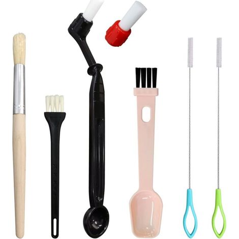 Ensemble de 7 brosses de nettoyage pour machine à expresso, comprenant une brosse amovible pour moulin à café avec poils en nylon, une cuillère en plastique et 2 outils de nettoyage pour la buse vapeu (1/5)