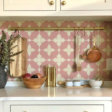 Juego de 25 pegatinas autoadhesivas rosas para azulejos, de 20 cm cada una, para uso en baño y cocina. (1/5)