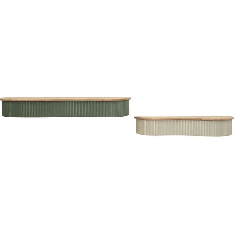 Mensole Frankfurt in legno di rubber e metallo verde — coppia 86 e 65 cm (1/5)