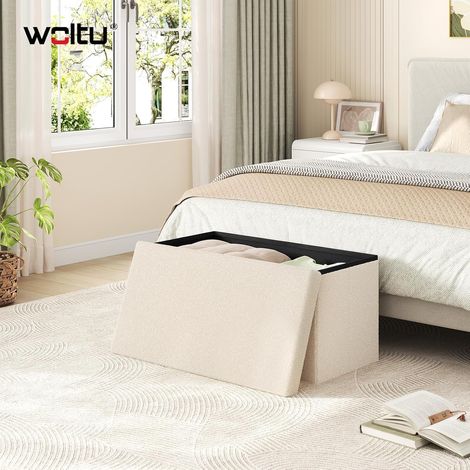 WOLTU Storage Ottoman Bench Folding  Footstool Hallway Bedroom Living Room, 76x38x37 cm, Beige (1/5)