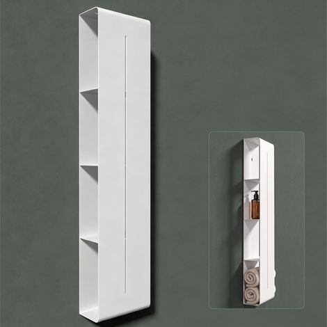 Mai & Mai Étagère Murale Verticale à 4 Niveaux en Acier Carbone Support Rangement au Mur Étagère Douche à Poser pour Salle de Bain Cuisine Blanc 900×200×90 MM Reglo-16 (1/5)