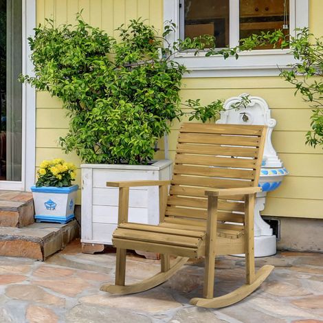 Mecedora de exterior para jardín, madera maciza - 64 x 86 x 85 cm, marrón