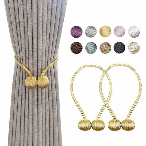 Embrasse à Rideaux avec Boucle Magnétique Rideau Clips Corde Décoratives Attache de Rideau pour Maison Salon Chambre Bureau Paquet de 2 (2 Or) (1/5)