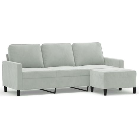 Canapé  Sofa à 3 places avec repose-pieds Gris clair 180 cm Velours (1/5)
