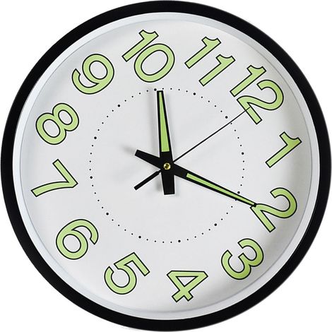 30 cm (12 Zoll) große, leuchtende Wanduhr im minimalistischen Stil, rund, Quarzwerk, schwarz, ideal zur Dekoration des Schlaf- oder Wohnzimmers. (1/5)