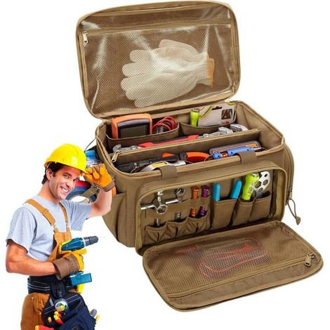 Sac à outils 14 pouces – Marron – Fond antidérapant – Résistant à l’usure – Bricolage et réparation (1/5)