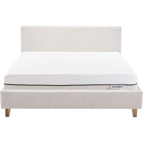 Ensemble Lit adulte 160x200cm avec tête de lit en velours côtelé beige - Milo + Matelas ressorts ensachés - Spring Elite