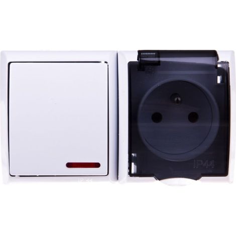 Interruttore ermetico singolo Fala con retroilluminazione + presa con/con copertura trasparente bianca ZH-Ł1SG/00/d