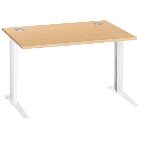 Bureau droit hêtre réglable L 120 cm piètement 'L' métal blanc Essens - Maxiburo