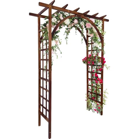 Arco de jardín, madera maciza de abeto, uso versátil en exteriores, parte superior plana + arco Carbonburne (1/2)