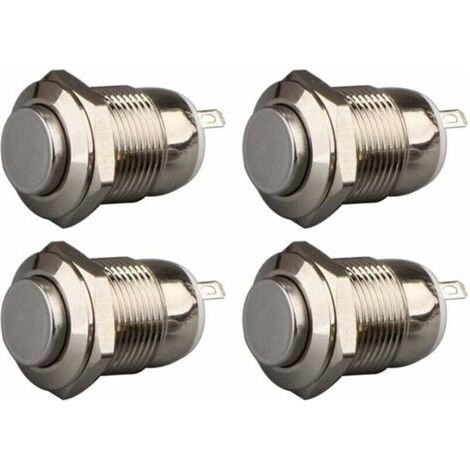 4pcs 12mm 3A 12V/24V/125V/250V AC Autobloquant Interrupteur Bouton Poussoir Étanche en Acier Inoxydable on Off Bouton-Poussoir Interrupteur(Tête Haute) (1/5)