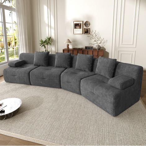 Sofá modular de 4 plazas (311x90x65 cm), 4 módulos independientes, sin montaje, tejido de pana, gris oscuro (1/5)