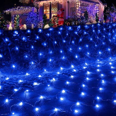 1x Guirlande lumineuse, Filet LED 2x2m 144 LEDs, Bleu, 8 modes, IP44, Intérieur Extérieur, Noël Jardin