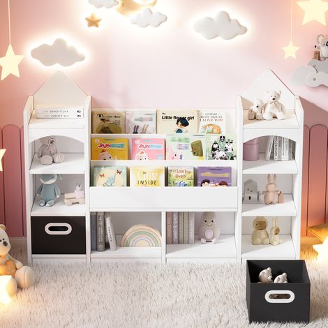 Estantería infantil con 2 cajas plegables, blanco, MDF, 130 x 30 x 90 cm HAVRYA (1/5)