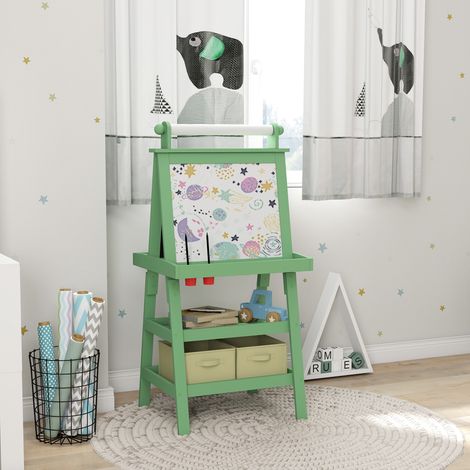 Pizarra Infantil Caballete 3 en 1 Caballete de Pintura para Niños de Doble Cara con Rollo de Papel y Cestas Verde (1/5)