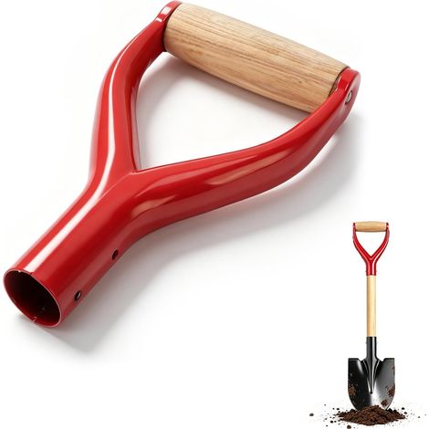 Manche de Pelle avec Poignée en Bois, Forme Y Diamètre Intérieur de 12,22 Pouces Poignée de Rechange en Fer Protection des Mains Accessoire de Jardin pour Creuser, Outil de Ratissage(Rouge) (1/5)