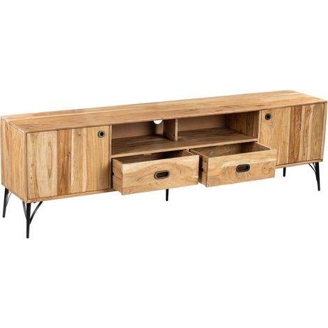 Meuble télé bois clair industriel SERENA 205cm - 205x40x60 cm - Kayu Meuble (1/5)