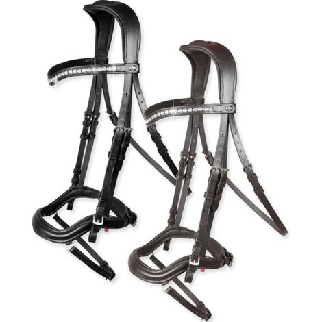 Vollständig, Schwarz: Anatomisches Zaumzeug aus weichem Leder und Strasssteinen auf dem Stirnschild mit Kristallmodell (1/5)