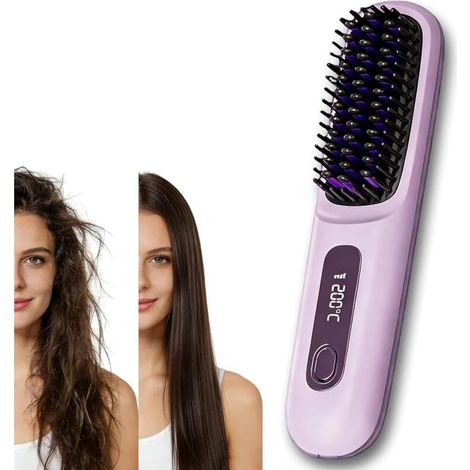 Brosse Coiffante Cheveux Courts Version Améliorée 2026, Lissante Rechargeable Portable, Un Volume Coiffe en 2 Minutes, 3 Réglages De Température, Chauffage Rapide (Violet) (1/5)
