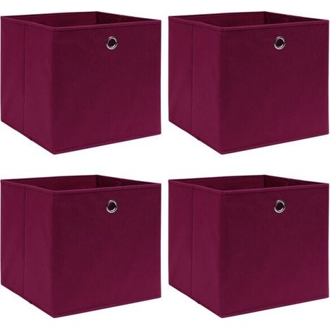 Ensemble de quatre boîtes de rangement, rouge foncé, 32x32x32 cm, en tissu. (1/5)
