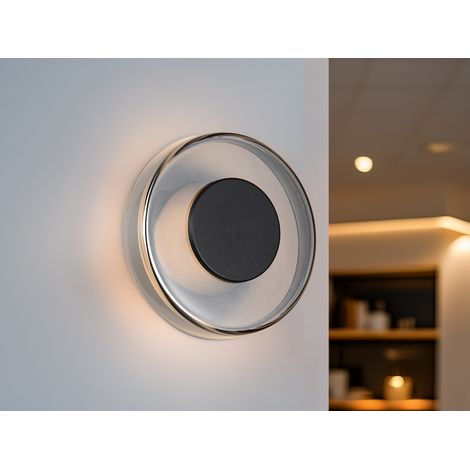Dimmbare LED Wandleuchte CELESTE Glasschirm Chrom, Ø 22cm