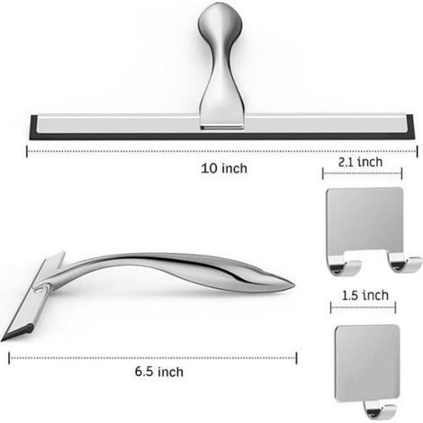 1 Raclette Douche, Acier INOX, Silicone Remplaçable, 25cm, avec Crochet, pour Vitre Miroir Carrelage Salle de Bain (1/4)