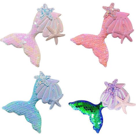 4 Stück Glitzer-Haarspangen, Haarschleifen, Haarschmuck für Babys, Glitzer-Haarnadeln, Haarspangen, Meerjungfrauen-Haarspangen-10X8CM (1/2)