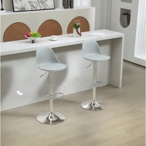 Sgabello da bar regolabile (2 pezzi), in acciaio cromato con rivestimento in Bonded Leather grigio, altezza 82-104 cm (1/5)