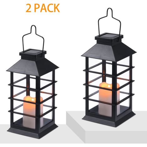 Lanterne Solaire Décorative pour lExtérieur avec Effet Bougie Vacillante LED Waterproof, Parfait pour une Lampe de Table Solaire ou une Lanterne Suspendue Extérieure,2pcs