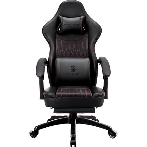 Gaming-Stuhl mit Federkernpolsterung, Racing-Gaming-Stuhl mit Massagefunktion, Lendenwirbelstütze, ergonomischer Gaming-Stuhl mit Fußstütze, schwarzer Bürostuhl aus Kunstleder