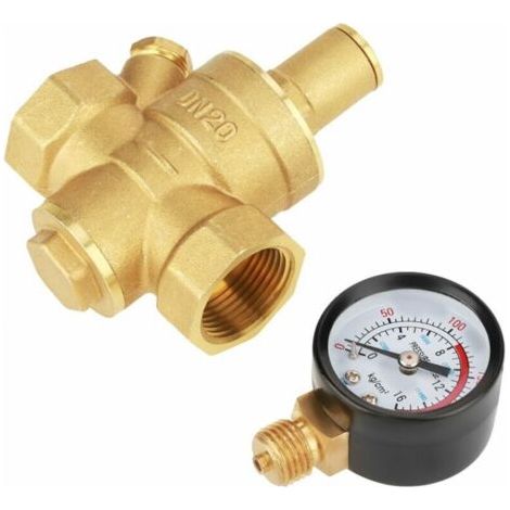 NALOOKAMIC DN20 Réducteur de pression d'eau réglable en laiton avec manomètre manomètre, réducteur de pression d'eau réglable en laiton (DN20-3/4 pouce) (1/3)