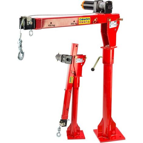 Dema – Grue d'atelier électrique 300 kg – Treuil 12 V – Hauteur de levage 2050 mm – Bras extensible 900-1450 mm – Crochet sécurisé