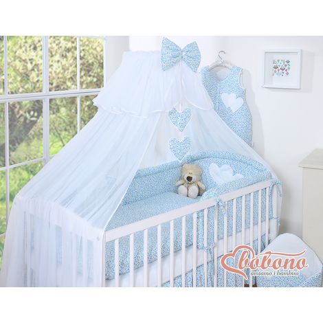 Mosquitera grande para cuna de bebé de gasa blanca con corazones y lazo - prado azul (1/3)